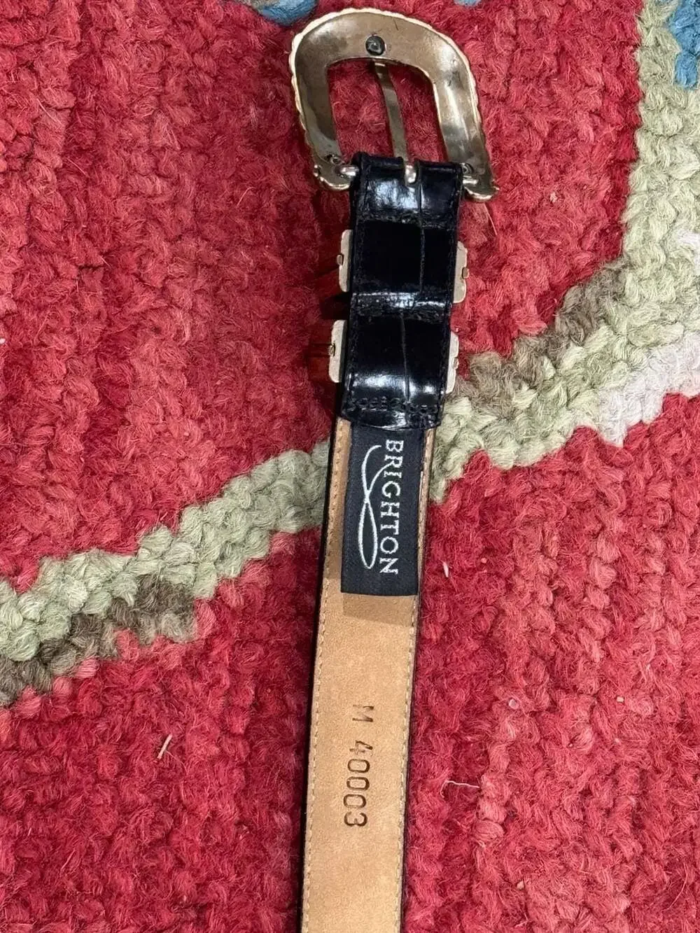 Brighton Women's Black Croco-Embossed Leather Belt w/ Ornate Silver-Tone Buckle